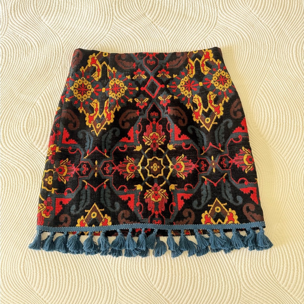 Zara Multicolor Patterned Skirt with Tassels
